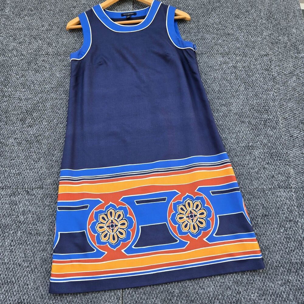 Banana Republic Silk Sheath Dress Navy Baroque Print Sleeveless Cocktail Size 0